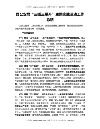 县公安局“三抓三提升”主题实践活动工作总结