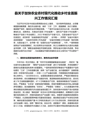 县关于加快农业农村现代化推动乡村全面振兴工作情况汇报