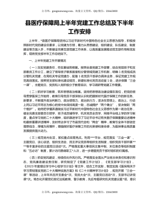 县医疗保障局上半年党建工作总结及下半年工作安排
