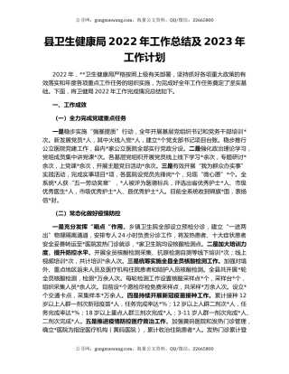 县卫生健康局2022年工作总结及2023年工作计划
