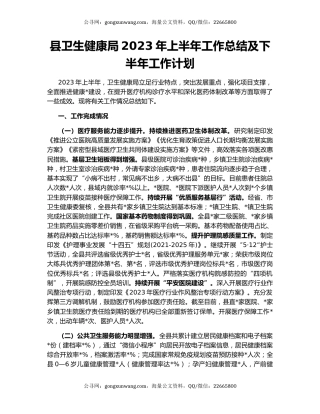 县卫生健康局2023年上半年工作总结及下半年工作计划