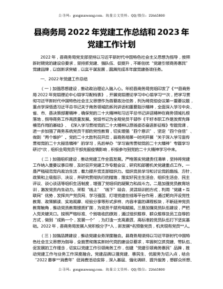 县商务局2022年党建工作总结和2023年党建工作计划