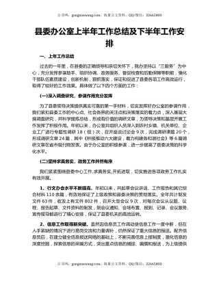 县委办公室上半年工作总结及下半年工作安排