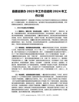 县委巡察办2023年工作总结和2024年工作计划