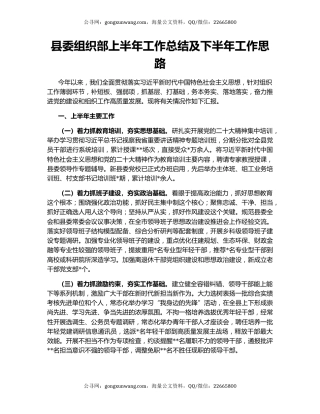县委组织部上半年工作总结及下半年工作思路
