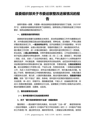 县委组织部关于市委巡察整改进展情况的报告