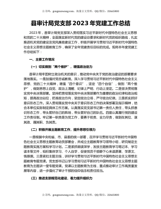 县审计局党支部2023年党建工作总结
