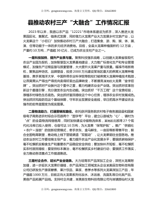 县推动农村三产“大融合”工作情况汇报