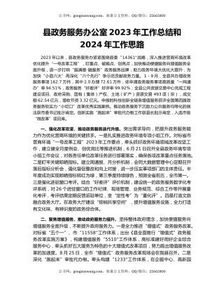 县政务服务办公室2023年工作总结和2024年工作思路