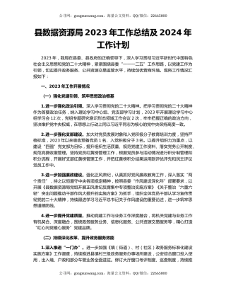 县数据资源局2023年工作总结及2024年工作计划