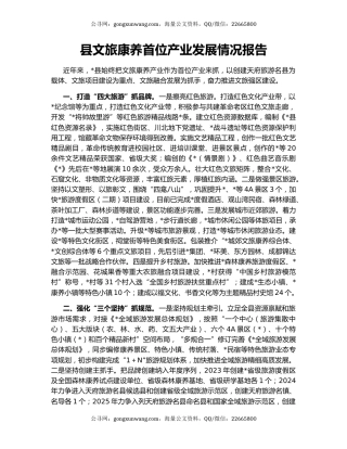 县文旅康养首位产业发展情况报告