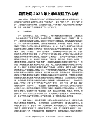 县民政局2023年上半年党建工作总结