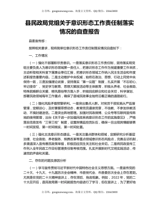 县民政局党组关于意识形态工作责任制落实情况的自查报告