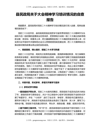县民政局关于大会精神学习培训情况的自查报告