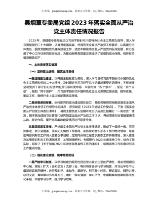 县烟草专卖局党组2023年落实全面从严治党主体责任情况报告