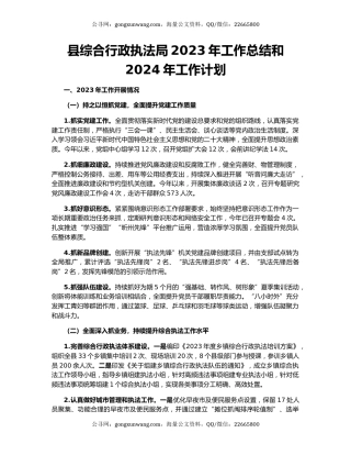 县综合行政执法局2023年工作总结和2024年工作计划