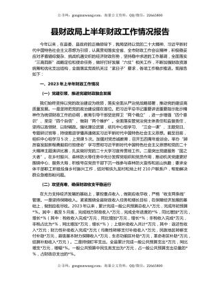 县财政局上半年财政工作情况报告