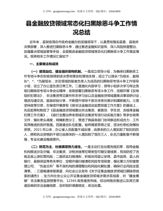 县金融放贷领域常态化扫黑除恶斗争工作情况总结