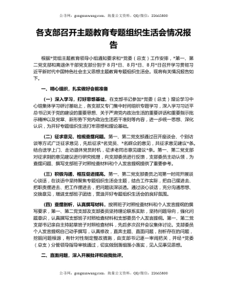 各支部召开主题教育专题组织生活会情况报告