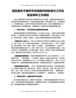 团区委关于铸牢中华民族共同体意识工作总结及明年工作谋划
