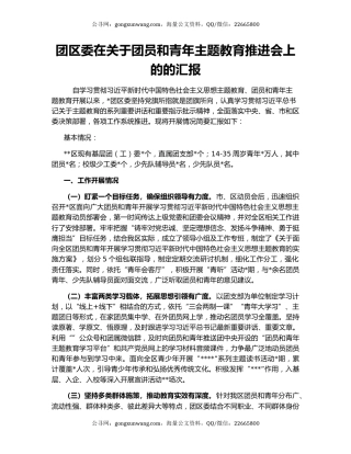 团区委在关于团员和青年主题教育推进会上的的汇报