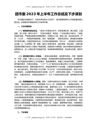团市委2023年上半年工作总结及下步谋划