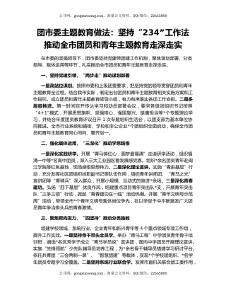 团市委主题教育做法：坚持“234”工作法推动全市团员和青年主题教育走深走实