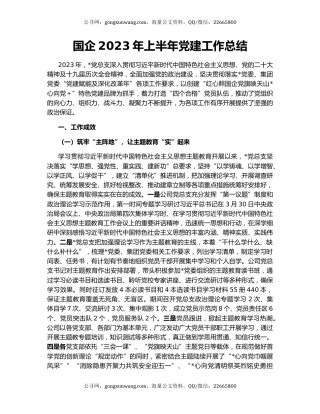 国企2023年上半年党建工作总结