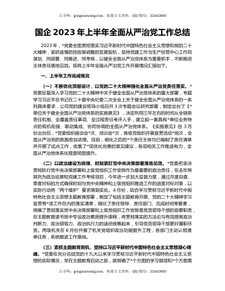 国企2023年上半年全面从严治党工作总结