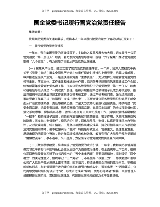 国企党委书记履行管党治党责任报告
