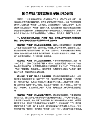 国企党建引领高质量发展经验做法