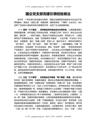 国企党支部党建引领经验做法