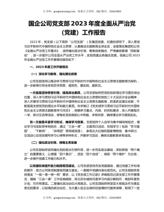 国企公司党支部2023年度全面从严治党（党建）工作报告