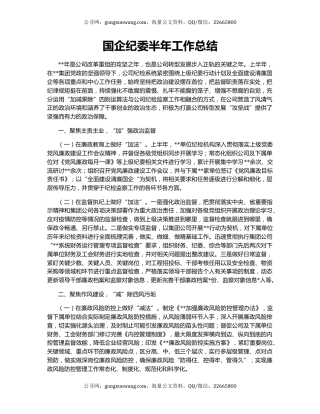 国企纪委半年工作总结