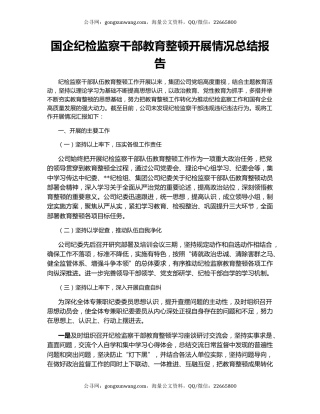 国企纪检监察干部教育整顿开展情况总结报告