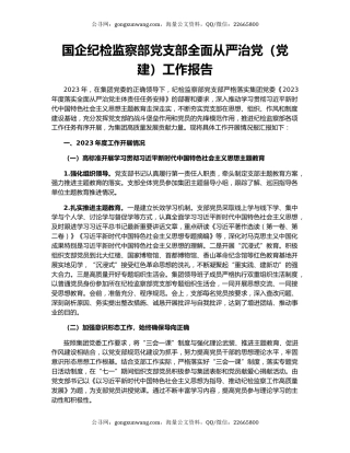 国企纪检监察部党支部全面从严治党（党建）工作报告