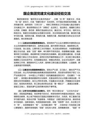 国企集团党建文化建设经验交流