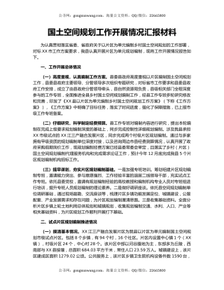 国土空间规划工作开展情况汇报材料