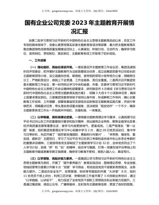 国有企业公司党委2023年主题教育开展情况汇报