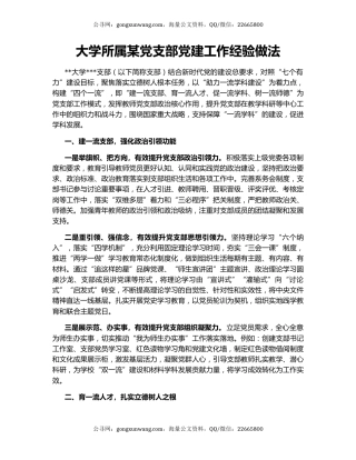 大学所属某党支部党建工作经验做法