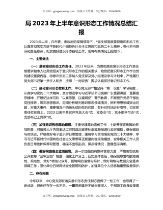 局2023年上半年意识形态工作情况总结汇报