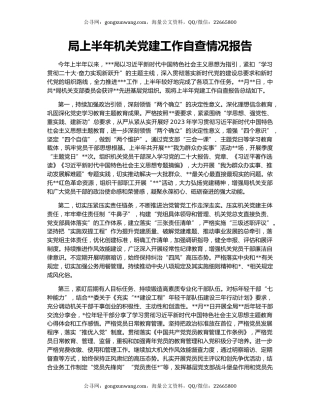 局上半年机关党建工作自查情况报告