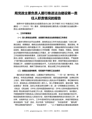 局党政主要负责人履行推进法治建设第一责任人职责情况的报告