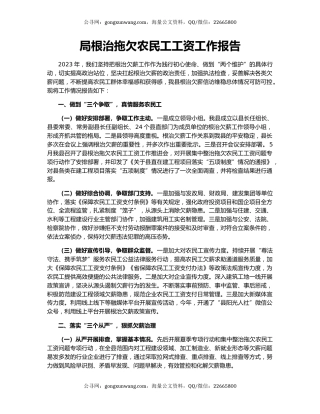 局根治拖欠农民工工资工作报告