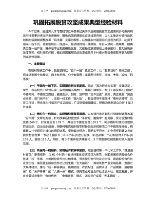 巩固拓展脱贫攻坚成果典型经验材料