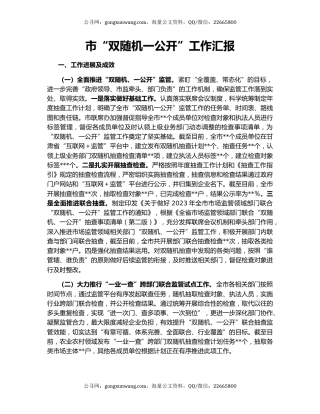 市“双随机一公开”工作汇报
