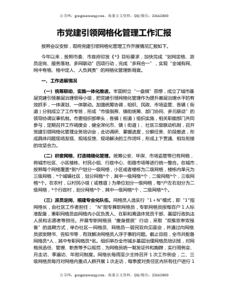 市党建引领网格化管理工作汇报