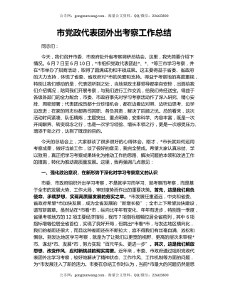 市党政代表团外出考察工作总结