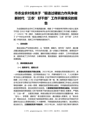 市农业农村局关于“锻造过硬能力作风争做新时代‘三农’好干部”工作开展情况的报告