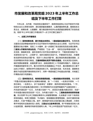 市发展和改革局党组2023年上半年工作总结及下半年工作打算
